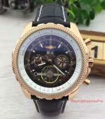 AAA Grade Copy Breitling for Bentley Tourbillon Watch Rose Gold Black Leather